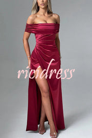 Sexy Off-shoulder Fitted High Slit Elegant Maxi Dress