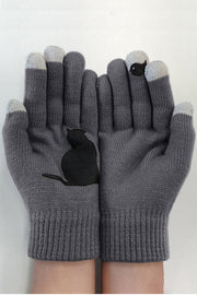 Cat and Bird Print Gloves