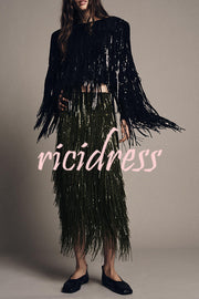 Party Crasher Layered Sequined Tassels Long Sleeve Loose Jacket