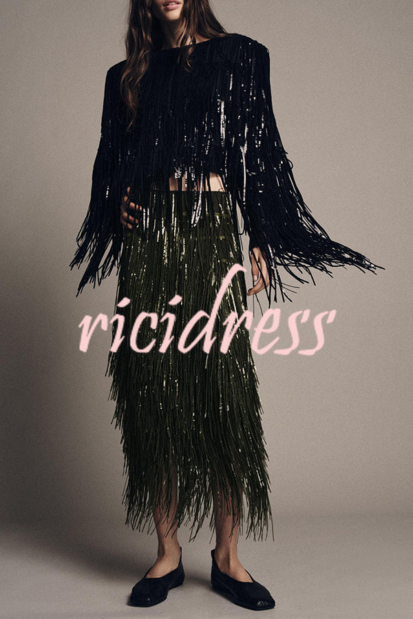 Party Crasher Layered Sequined Tassels Long Sleeve Loose Jacket