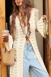 Fashion Hollow V-neck Long-sleeved Casual Knitted Cardigan