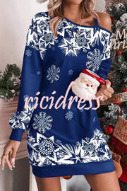 Christmas Snowflake Cold Shoulder Loose Sweatshirt Mini Dress