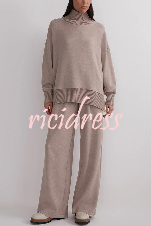 Berner High-Neck Long Sleeve Side Zipper Sweatshirt and Elastic Waist Pocketed Loose Pants Set