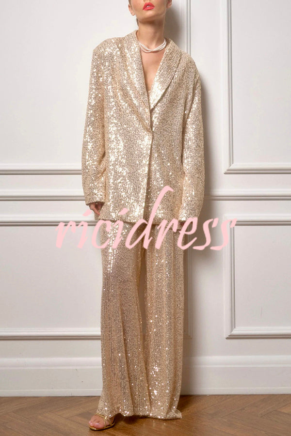 Solid Color Sequin Long Sleeve Party Blazer