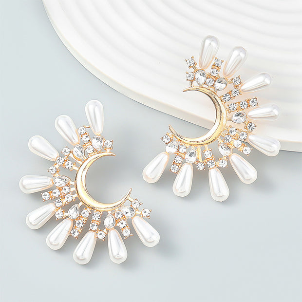Floral Burst Boho  Pearl Cluster Drop Earrings