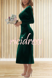 Solid Color Velvet Long Sleeve V-neck Slim Fit Fishtail Maxi Dress