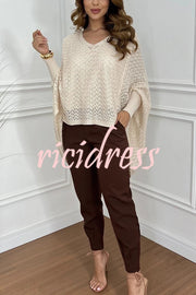 Fashion Hollow Long Sleeve Loose V-neck Knitted Sweater