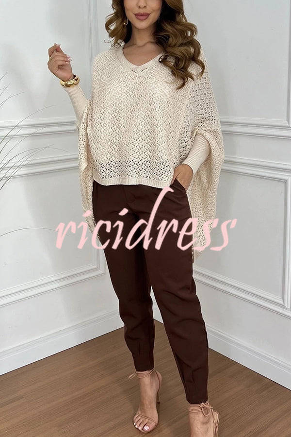 Fashion Hollow Long Sleeve Loose V-neck Knitted Sweater