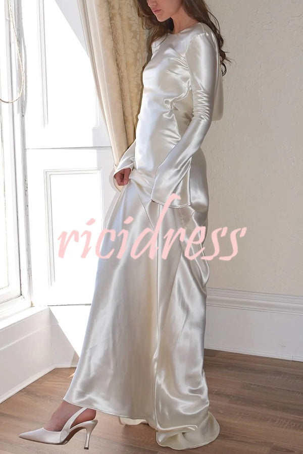 Pearl Eden Satin Back Open Cowl Neck Gown Maxi Dress