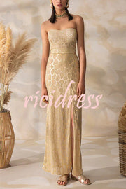 Martini Nights Bronzing Fabric High Rise Slit Maxi Skirt