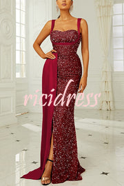 Banquet Sequined Backless Strappy Fishtail Maxi Dress