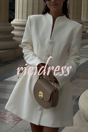 Solid Color Long-sleeved Slim-fit Button-down Casual Mini Dress