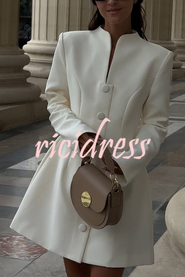 Solid Color Long-sleeved Slim-fit Button-down Casual Mini Dress