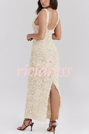 Three-dimensional Flower Sexy V-neck Slim Maxi Dress