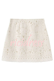 Fashion Floral Hollow Embroidery Slim Mini Skirt