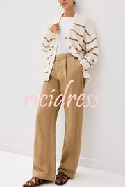 Striped Loose V-neck Long-sleeved Casual Knit Cardigan