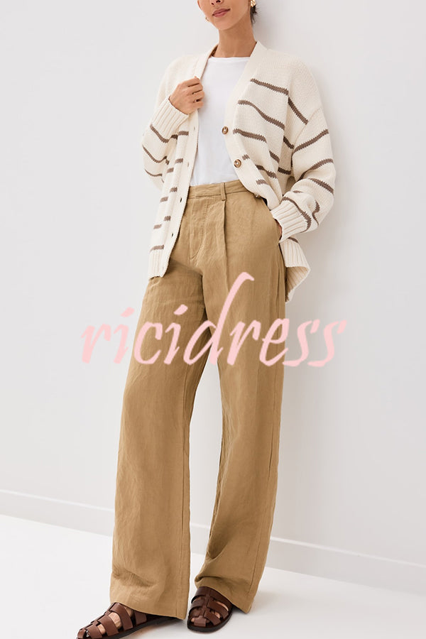 Striped Loose V-neck Long-sleeved Casual Knit Cardigan