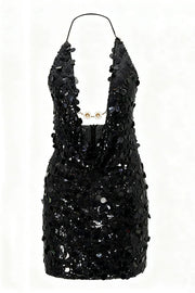 Sexy Halter Neck Sequined Open Back Mini Dress