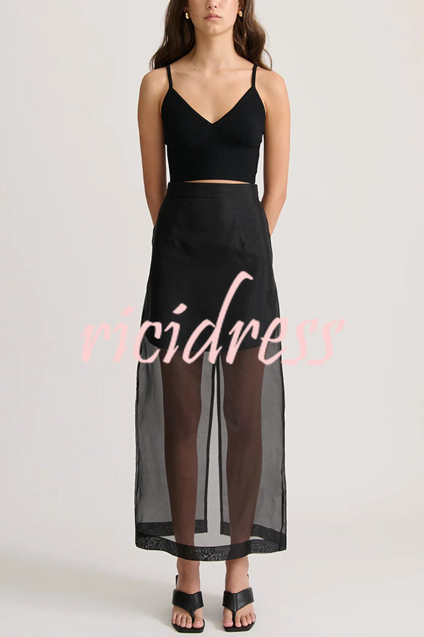 Embraces Modern Sheer Organza Pocket Oversized Tank and High Rise Slit Midi Skirt Set