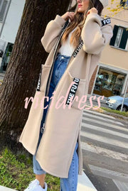 Fashionable and Casual Hooded Zipper Pocket Loose Long Coat