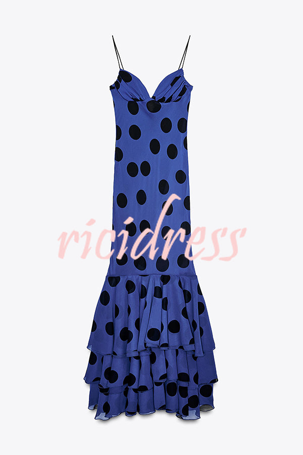 Eliora Mesh Polka Dot Print Gathered Bust Layered Fishtail Hem Maxi Dress