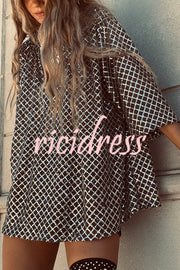 All about Glam Collar Sequin V-neck Half Sleeve Loose Top
