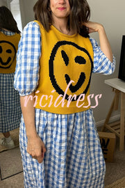 Always Happy Face Knit Unique Pattern Versatile Loose Tank Top