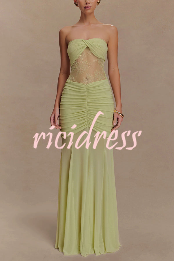 Fashion Lace Splicing Sexy Sleeveless Off-shoulder Slim Maxi Dress