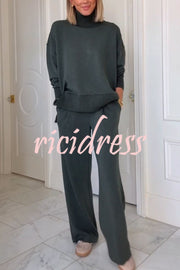 Barker High-Neck Long Sleeve Side Zipper Sweatshirt and Elastic Waist Pocketed Loose Pants Set