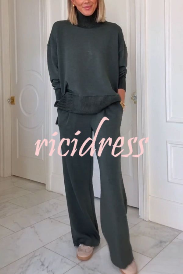 Barker High-Neck Long Sleeve Side Zipper Sweatshirt and Elastic Waist Pocketed Loose Pants Set