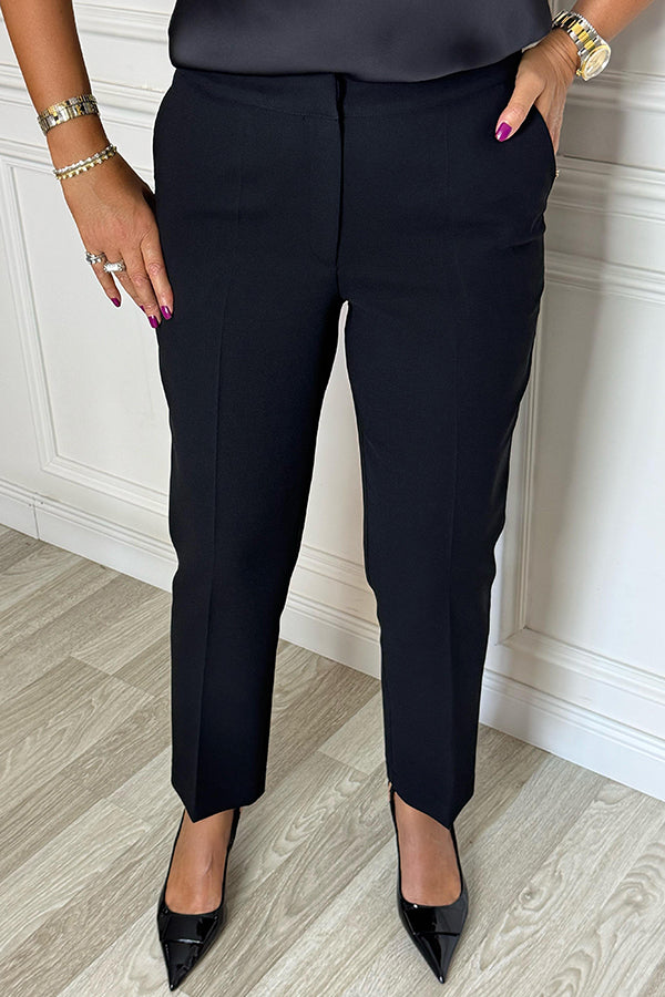 Social Time High Rise Elastic Zipper Waist Pocket Straight-leg Pants