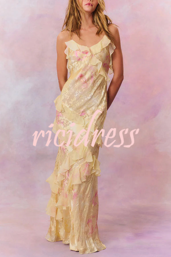 Multicolor Tie-dye Sexy Backless Wave-hem Strap Maxi Dress