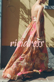 Shelia Ethnic Floral Print Off Shoulder A-line Maxi Dress