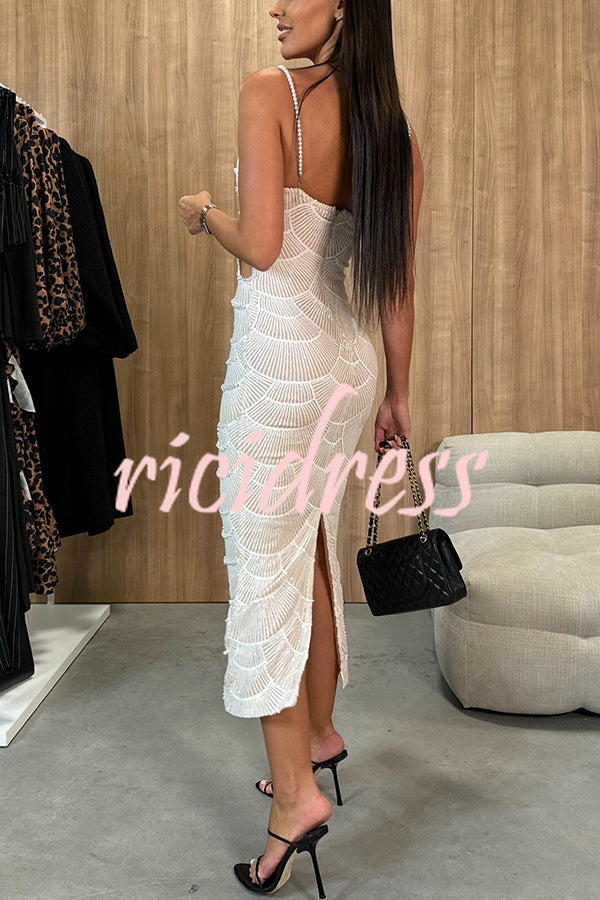 Own It Pearl Sequin Embellished Sexy Backless Cutout Strap Maxi Dress