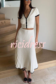 Stylish Stretch Fit Short-sleeve Top and Elastic Waist Midi Skirt Set