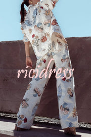 Angel Wings Denim Unique Print Mid Rise Pocket Loose Pants