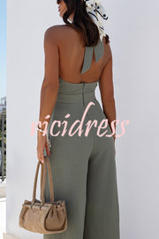 Easy Mode Cross-neck Halter Strap Backless Wide Leg Jumpsuit