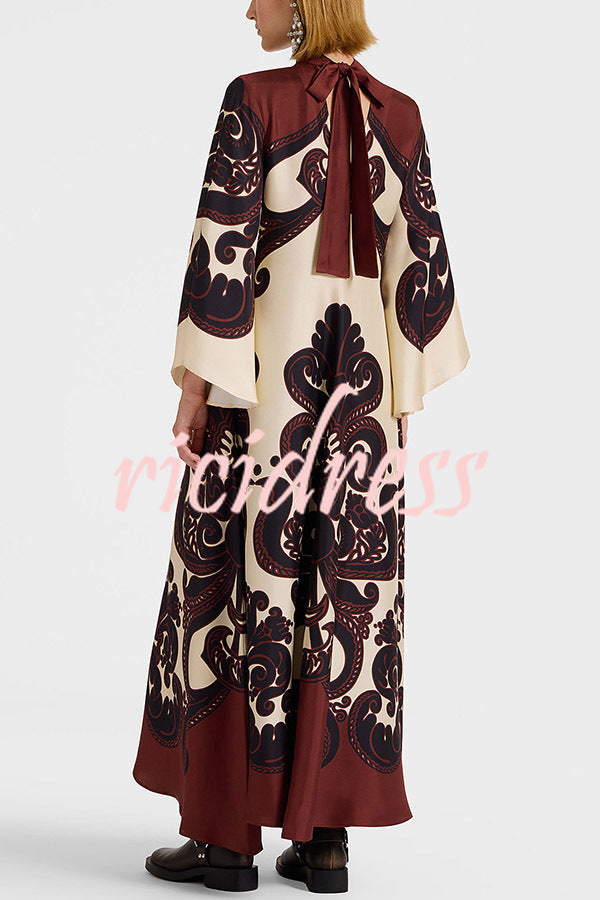 Unique Ethnic Print V-neck Long-sleeved Loose Dress