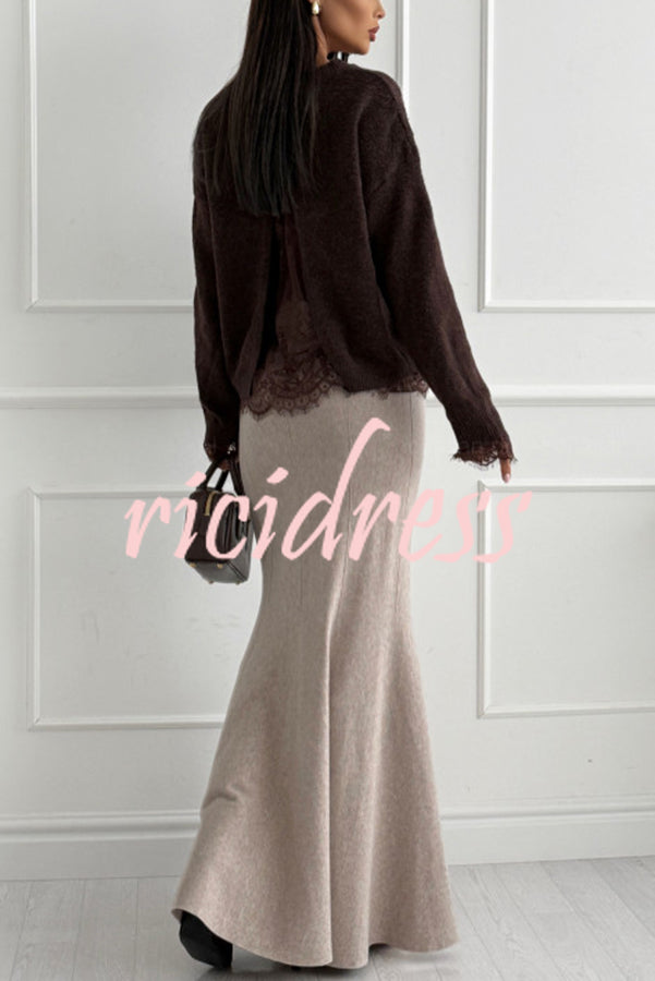 Caitlin Knit Stretch Fabric High Waist Fishtail Casual Maxi Skirt