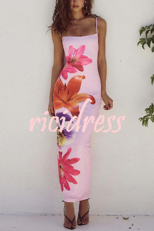 Definitely Memorable Abstract Floral Print Slip Stretch Maxi Dress
