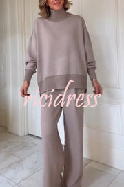 Berner High-Neck Long Sleeve Side Zipper Sweatshirt and Elastic Waist Pocketed Loose Pants Set