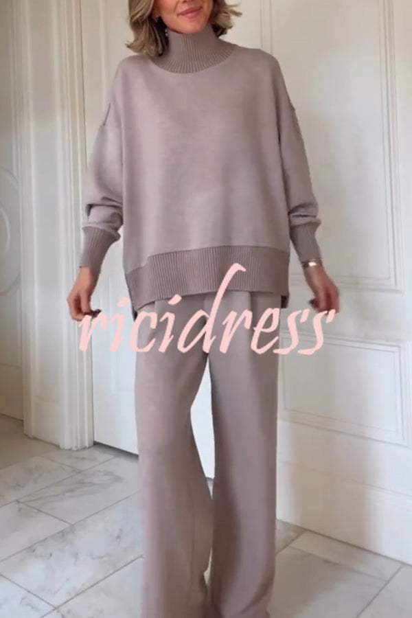 Berner High-Neck Long Sleeve Side Zipper Sweatshirt and Elastic Waist Pocketed Loose Pants Set