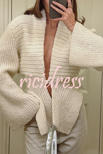 Retro V-neck Long-sleeved Sexy Hollow Loose Knitted Cardigan