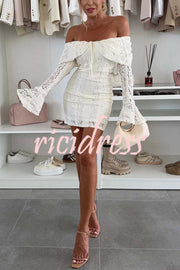 Solid Color Lace Off Shoulder Lace Sexy Slim Mini Dress
