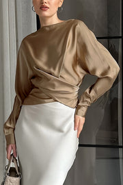 Solid Color Satin Long-sleeved Crossover Casual Shirt