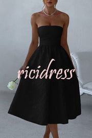 Jacquard Fabric Strapless Open Back Elegant Slim Midi Dress