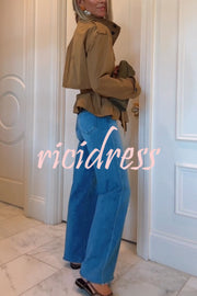 Chic Comfort Epaulettes Contrast Buttons Pocket Belt Cropped Trench Coat