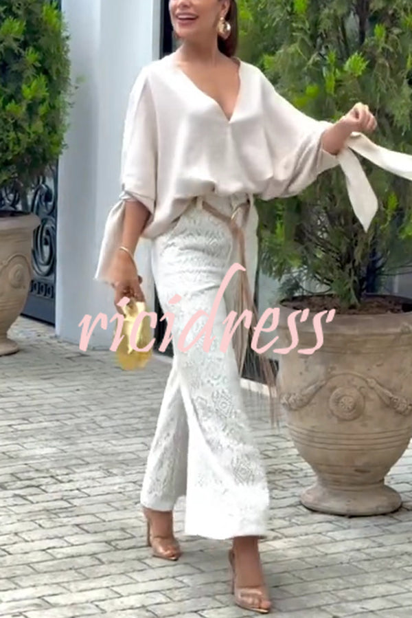 Joyful Bond Crochet Lace Mid Rise Pocketed Wide-leg Pants