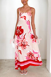 Floral Print Strap Square Neck Large Hem Maxi Dress