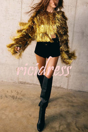 Start The Party Gold Foil Tassels Long Sleeve Jacket